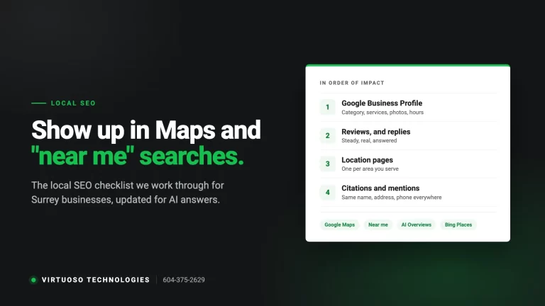 Local SEO Checklist for Surrey Businesses: How to Show Up in Google Maps, “Near Me” Searches and AI Answers