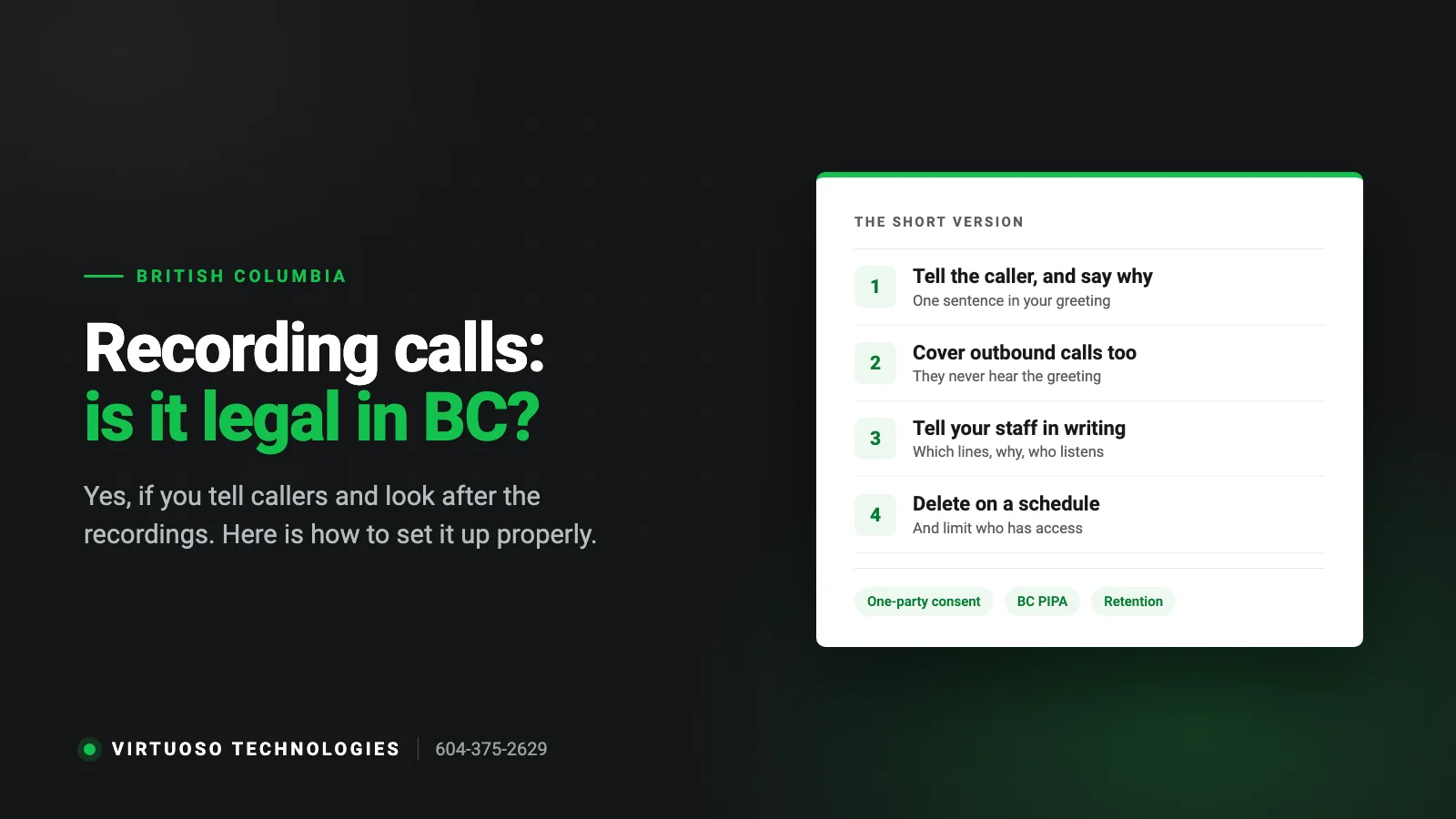 Checklist for legally recording business phone calls in British Columbia